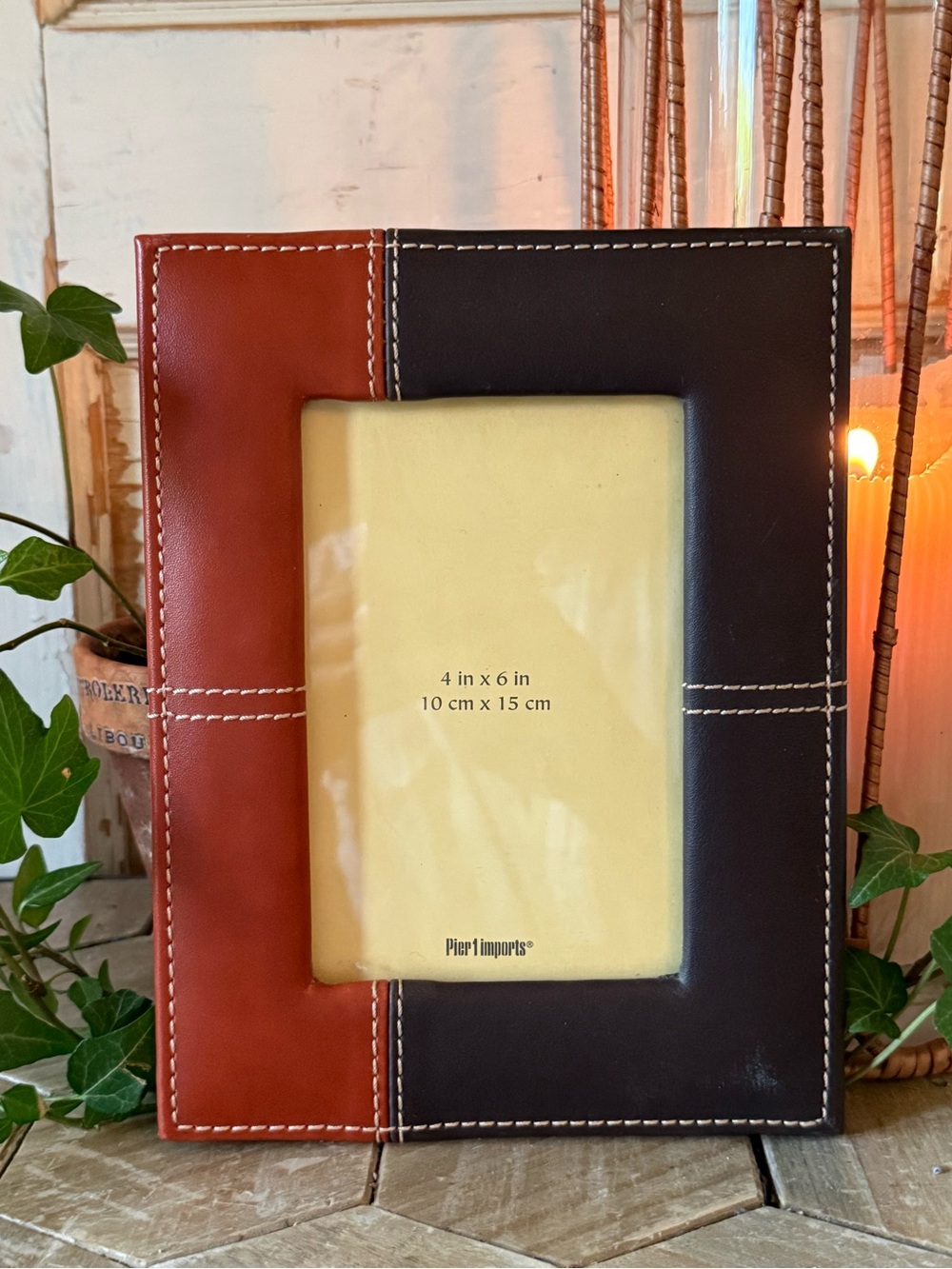 NWOT! Pier One Imports Vegan Leather, Rustic Frames, Set of 2, 4”x6” Photos - Picture 3 of 5